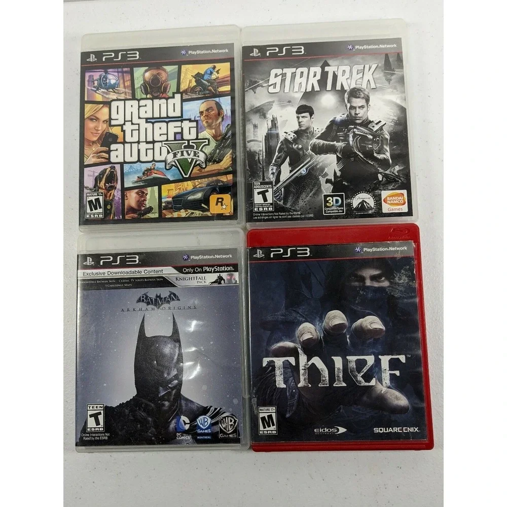 PS3 Lot of 4 Games - Star Trek - Grand Theft Auto V - Batman Arkham - Thief